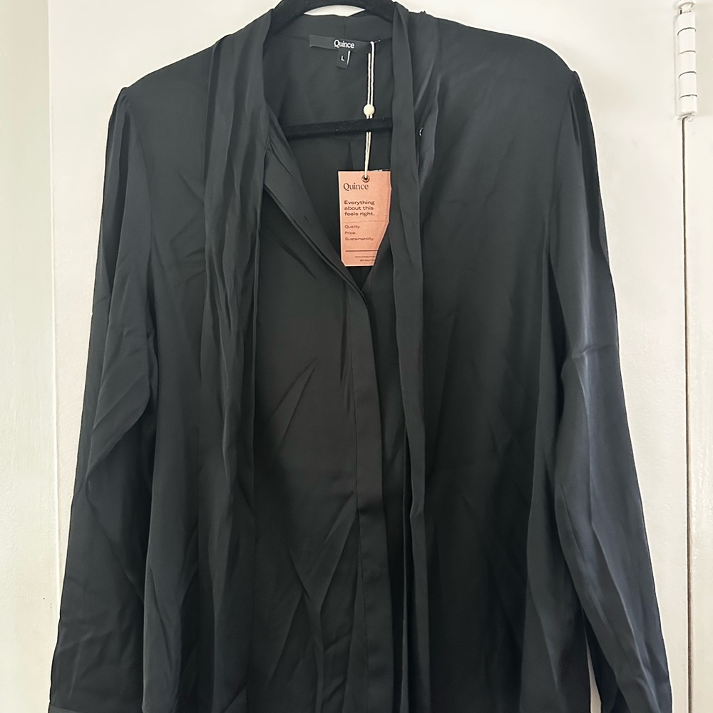 Quince Washable Stretch Silk Tie Neck Blouse - Picture 5 of 7